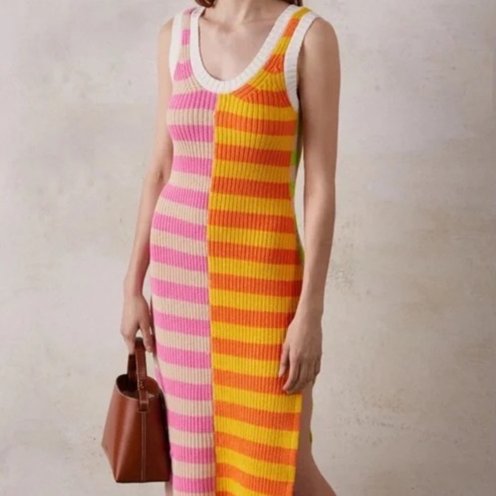 STAUD Colorful Knit Midi Dress